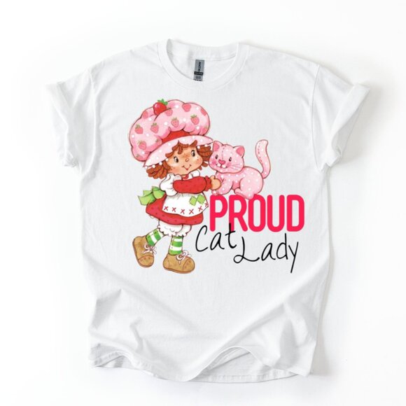 Strawberry Shortcake Cat Lady Tee Shirt Retro 80's Cartoon Graphic T-Shirt - Picture 1 of 3